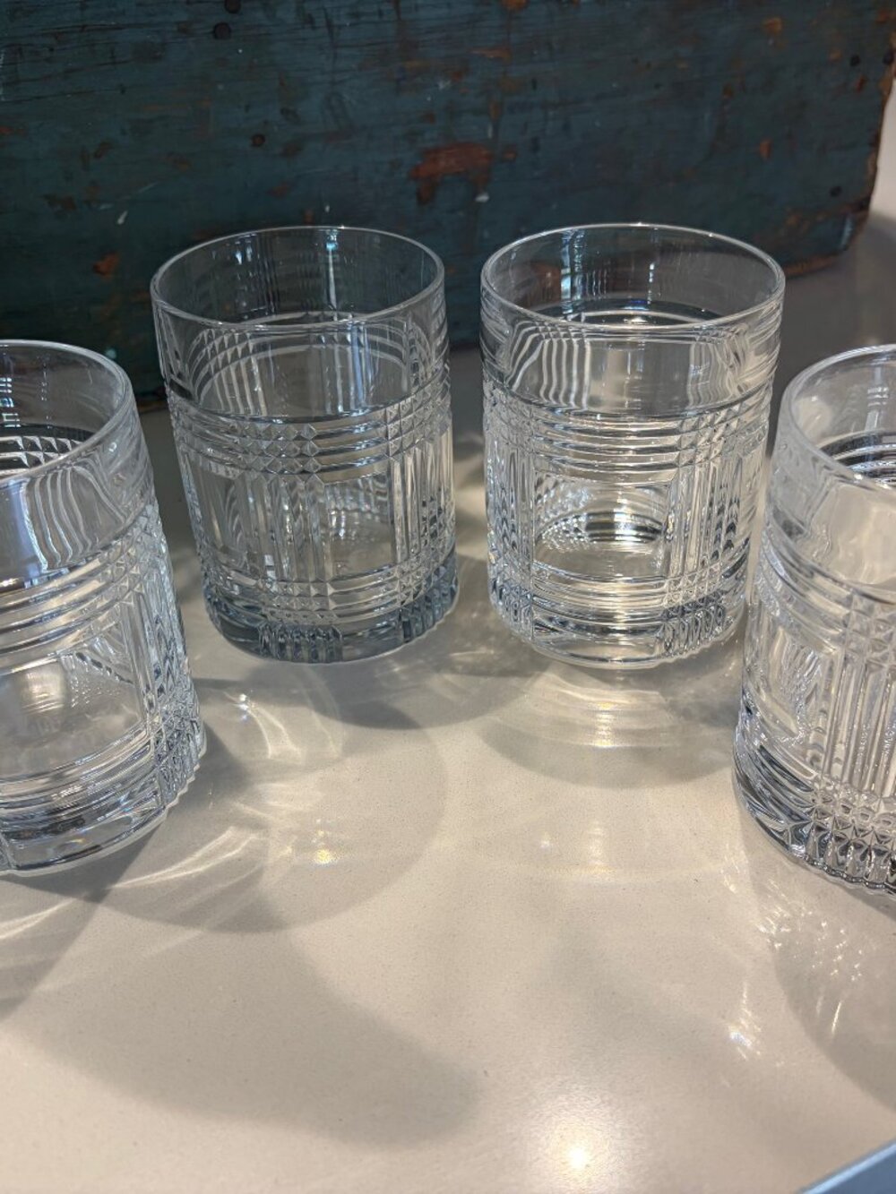 SET/4 RALPH LAUREN *GLEN PLAID* CRYSTAL WHISKEY ROCK GLASSES 12 oz Preowned